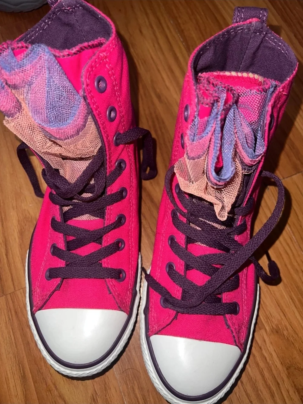 Converse Kids' Bright Pink High-Top Sneakers with Purple Laces